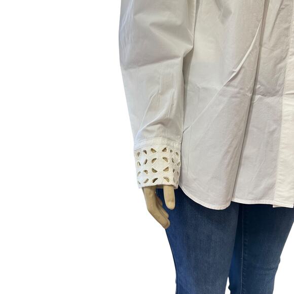 COS Women Button Up Shirt Size 10 Classic Minimalist White Timeless Macrame Work - Picture 7 of 16